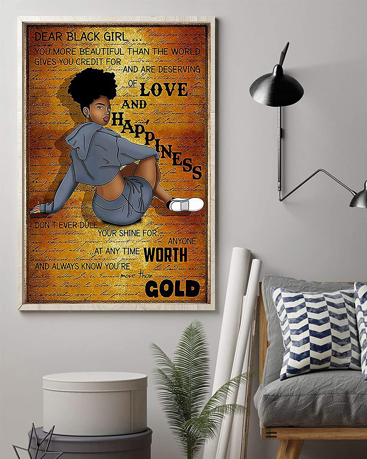 African American Black Queen Women Melanin Love And Happiness Wall Art Hanging Poster Painting Paper Photography Abstract Watercolor Living, Bedroom, Home Decor, No Frame