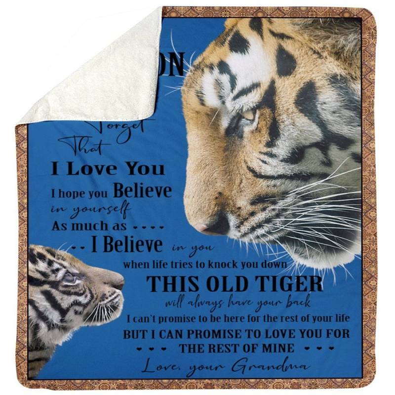 Tiger Lovely Message From Grandma Gifts For Grandsons Sherpa Blanket