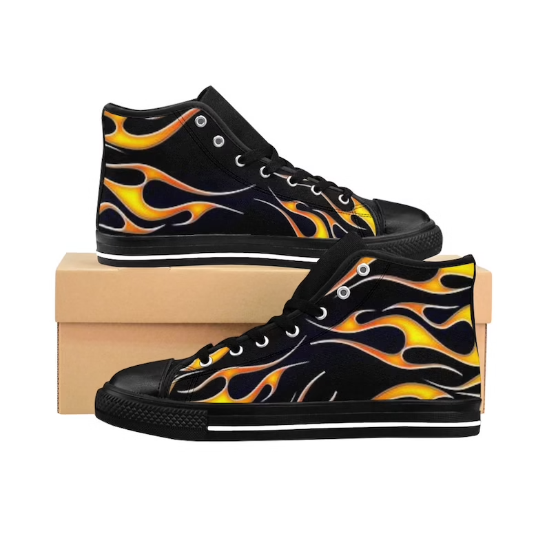 Men’S High-Top Sneakers Fire Streetwear Sneakers Basketball Sneakers Canvas Sneakers Custom Made