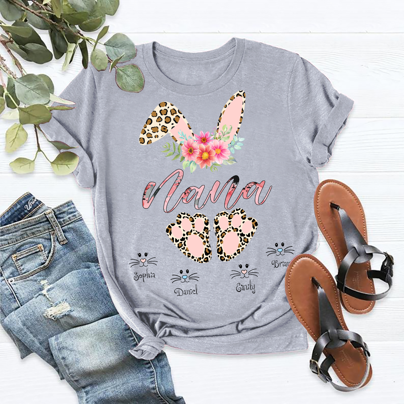 Apayprint – Nana, Grandma, Gigi-Easter, Grandkid’s Name | Personalized T-Shirt, S – 5XL, White Grey Pink Blue Black