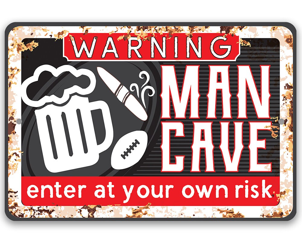 Funny Signs for Man Cave Durable Metal Décor – Enter At Your Own Risk – Indoor/Outdoor Tin Signs – Man Cave Signs and Decor, Home Bar Decor