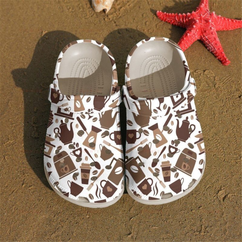 Brown Coffee Pattern Gift For Lover Rubber clog Shoes Comfy Footwear