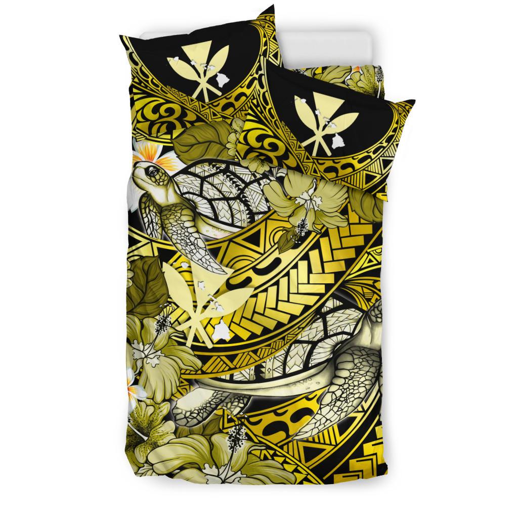 Kanaka Maoli (Hawaiian) Bedding Set – Waves Polynesian Turtle Hibiscus (Yellow) A24