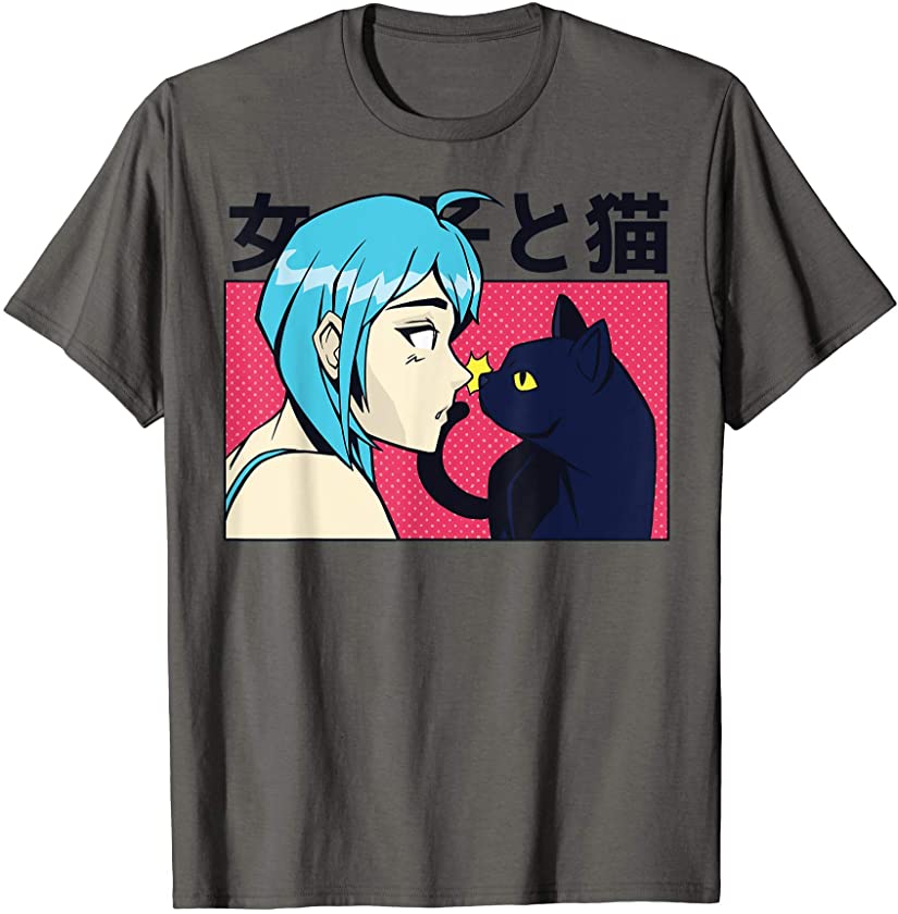 Retro Anime Girl With Cat Japanese 90’s Aesthetic Gifts T-Shirt