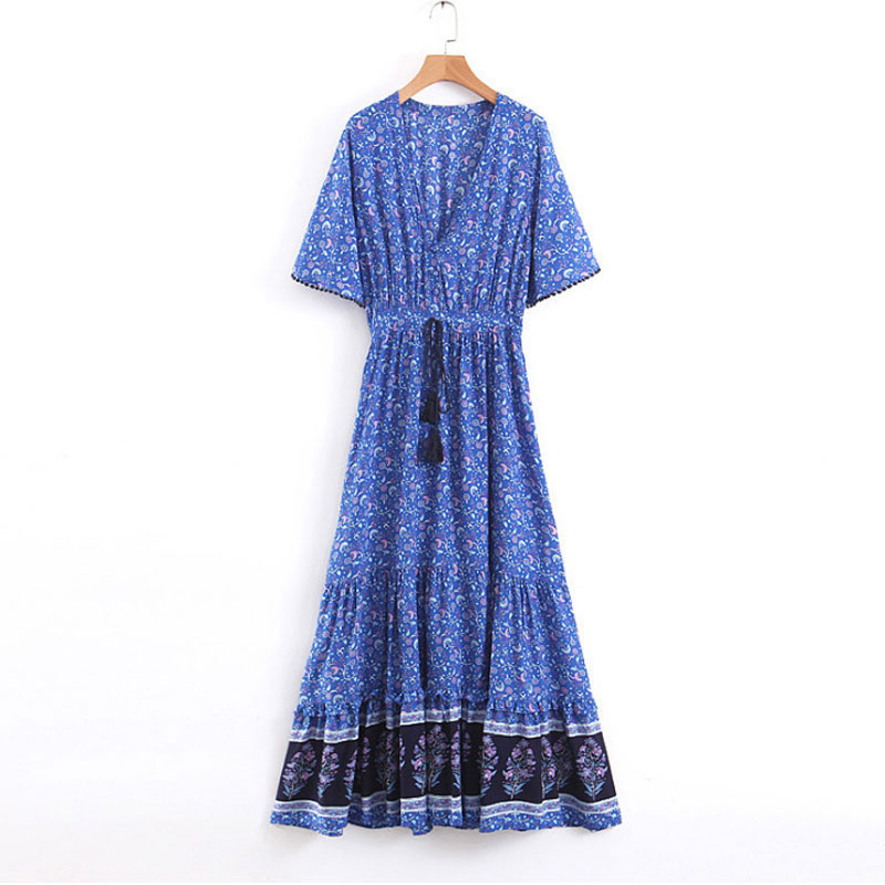 2022 Summer Maxi Boho Dress Women Tassel Bohemian Long Party Dress Ladies Viscose Floral Print Beach Dress For Women alx