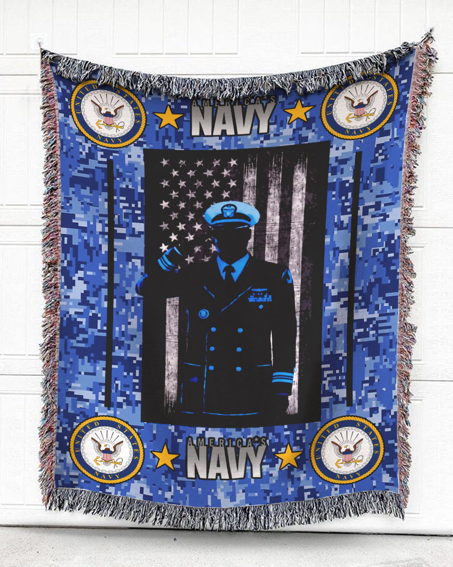 Woven Throw For Soldier Veteran’S Day Gift, America’S Navy, Cotton Blanket