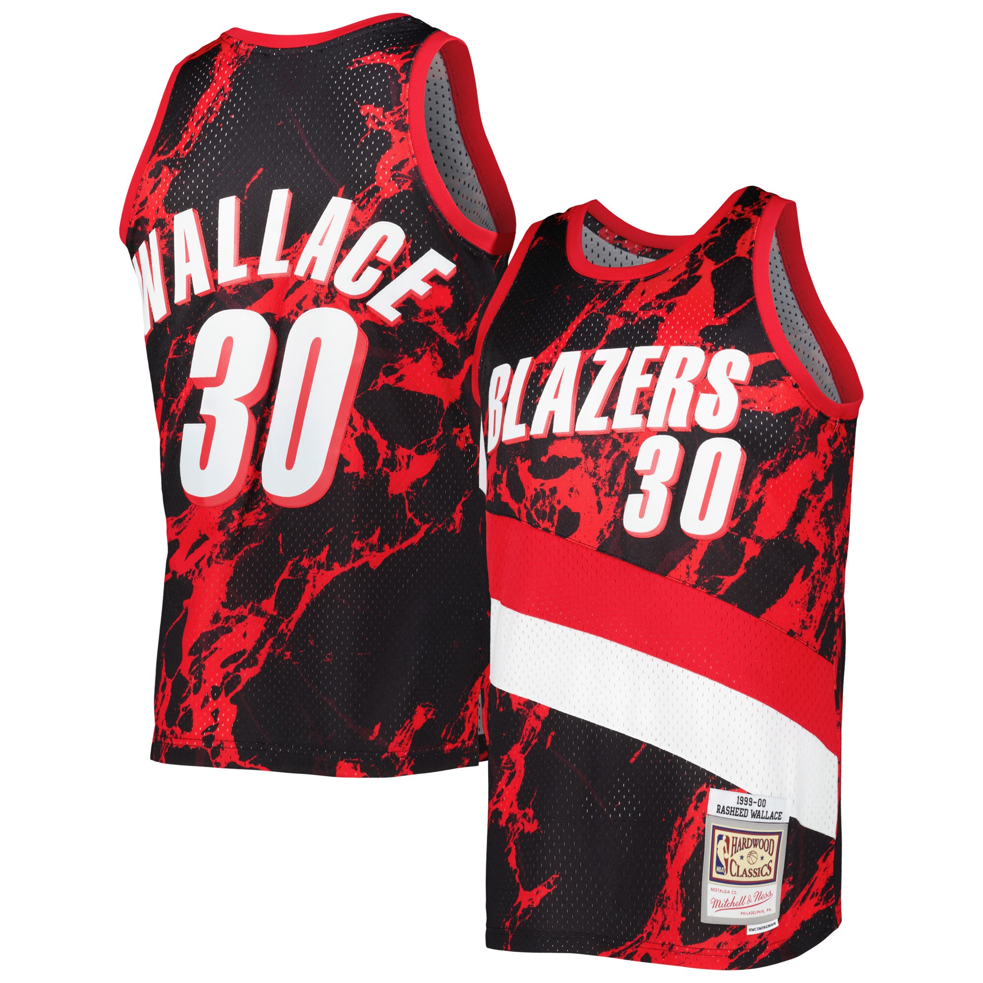 Rasheed Wallace Portland Trail Blazers Mitchell & Ness 1999/00 Hardwood Classics Marble Swingman Jersey – Black