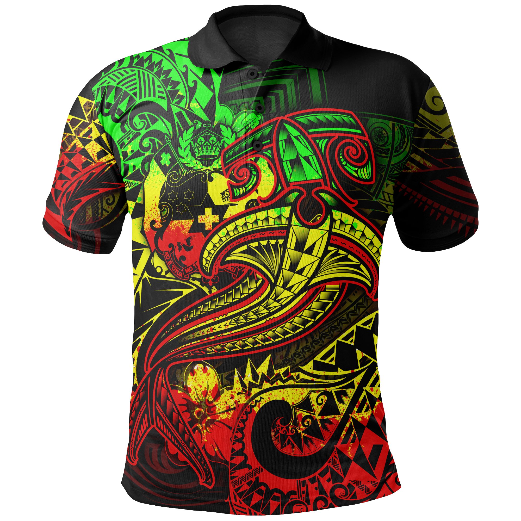 Tonga Polo Shirt- Reggae Shark Polynesian Tattoo – BN18