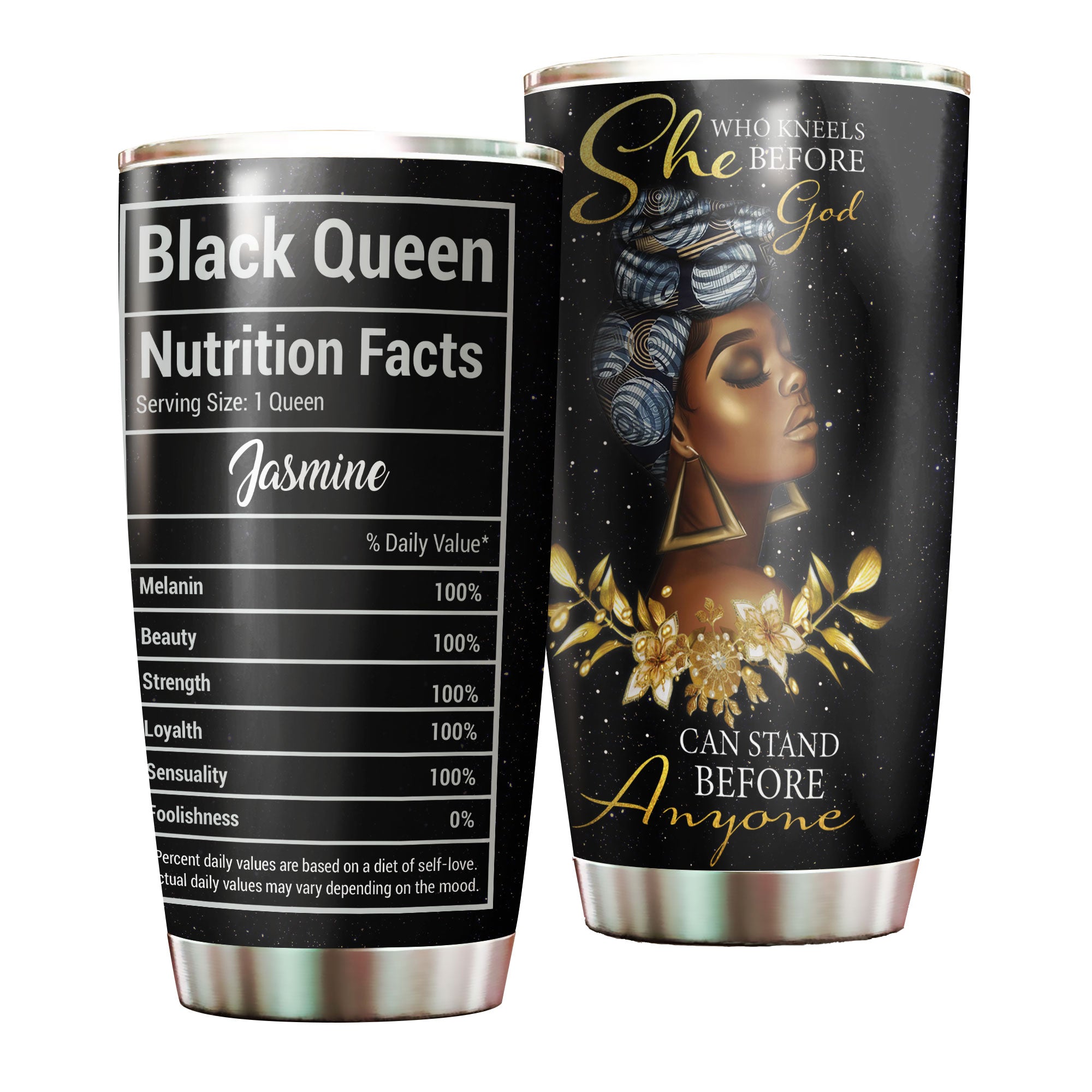 Personalized Black Queen Faith Stainless Steel Tumbler – Double-Walled Insulation Vacumm Flask – Gift For Black Queen, International Women’S Day, Hippie Girls