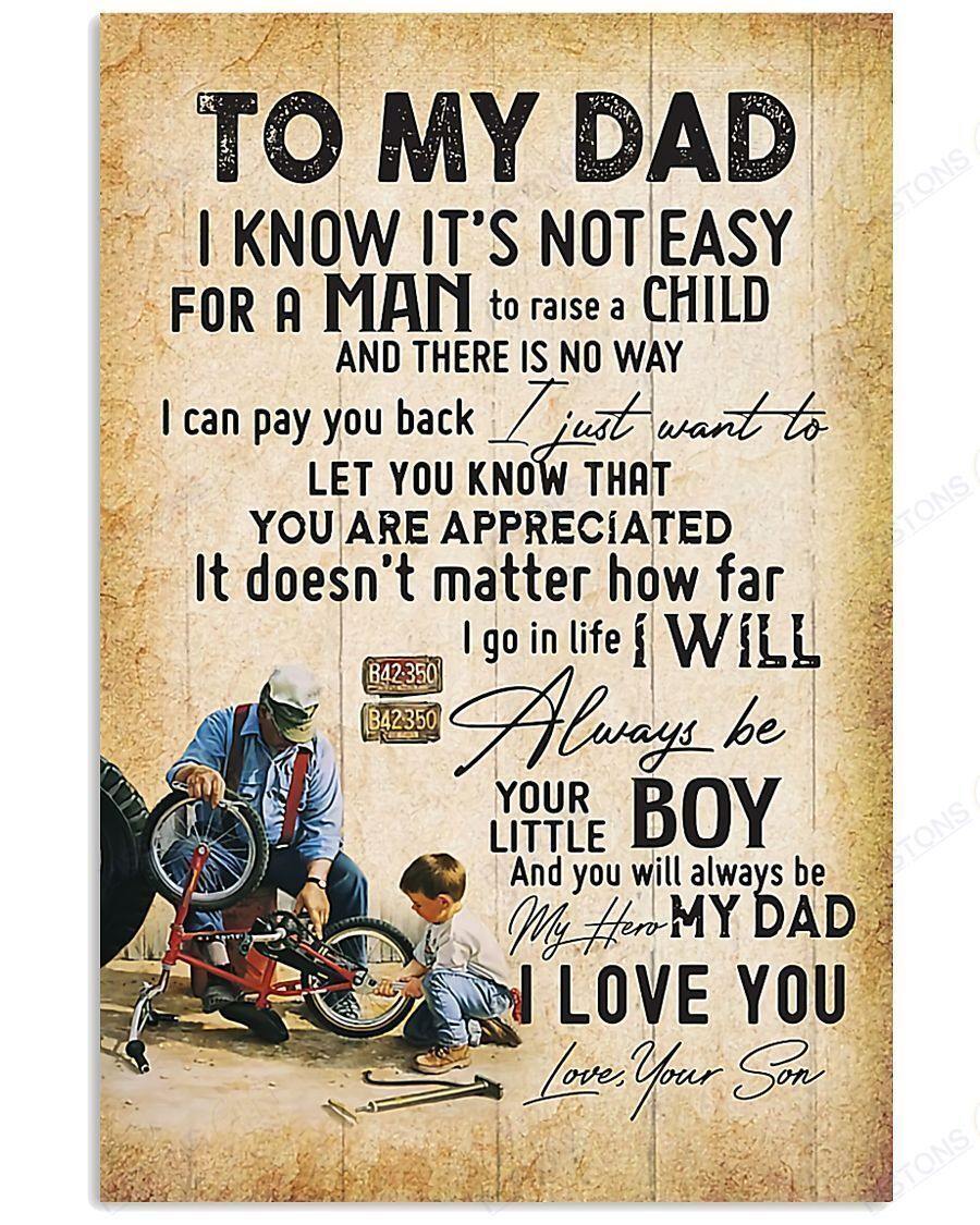 [Personalized Name] Cycling To My Dad – Best Gift Idea Dad, Gift For Home Decor, Gift For Family – Horizontal Canvas Matte Canvas Wall Art