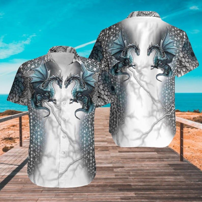 Badass Version Dragon And Thunder Gray Unique Design Hawaiian Shirt DHC18064274