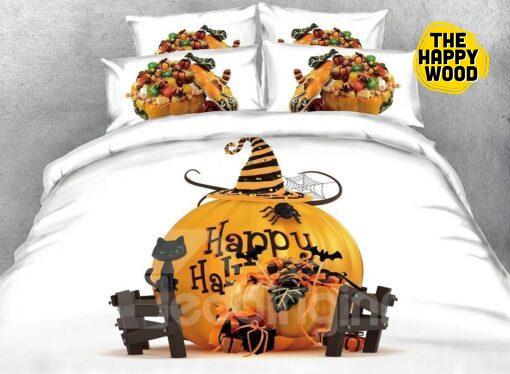 3D Halloween Candy Pumpkin Quilt Bed Set And Pillow Covers