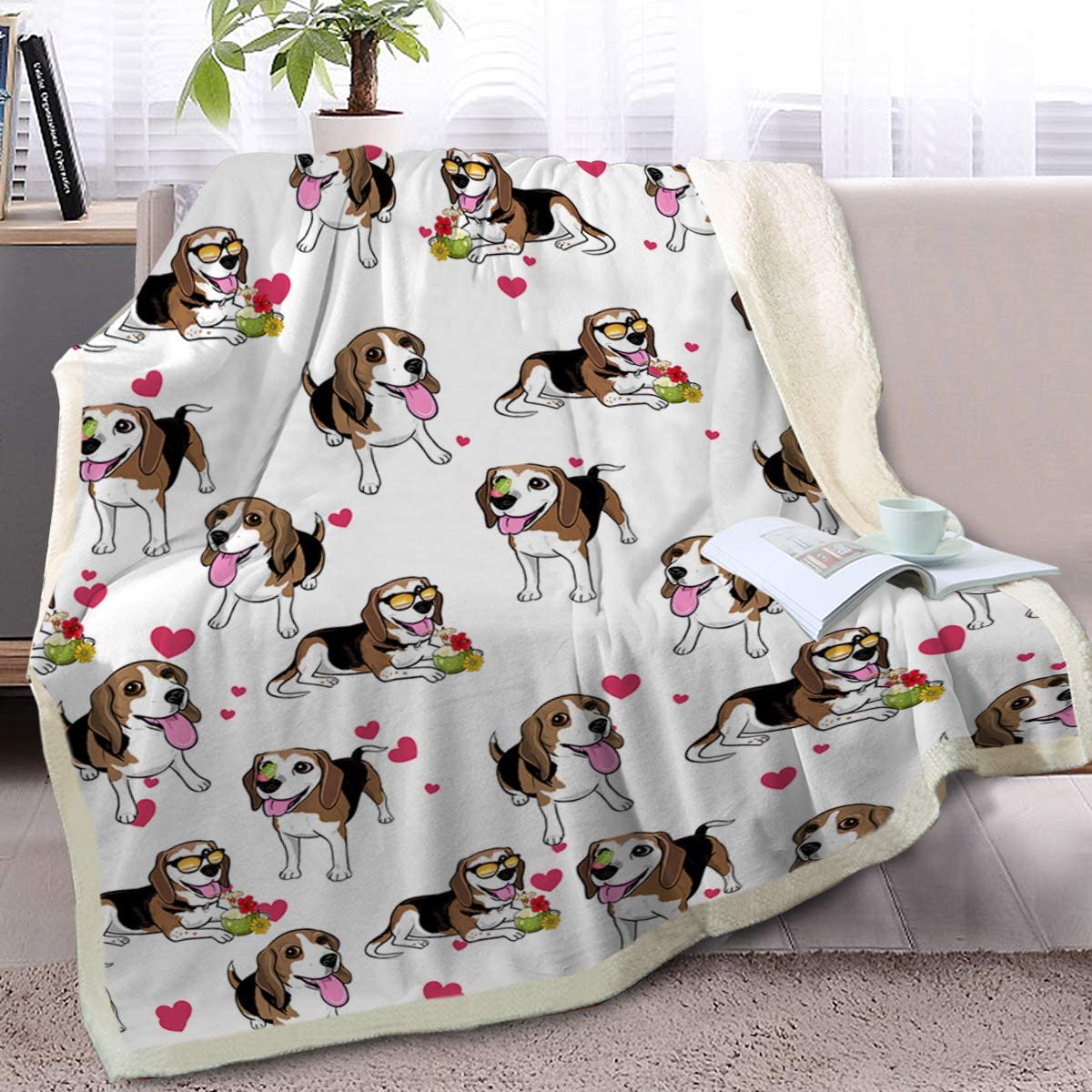 BlessLiving Red Hearts Dog Cat Print Plush Blanket Cute Puppy