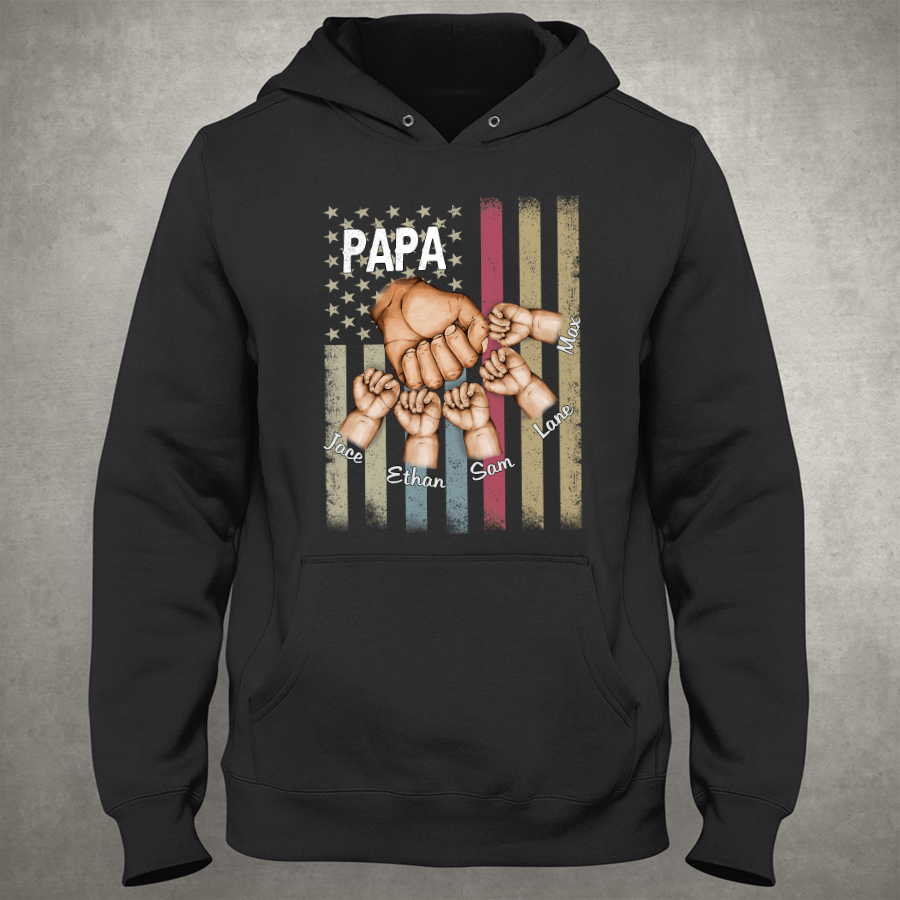 Personalized Papa Grandkids Hands Flag Hoodie