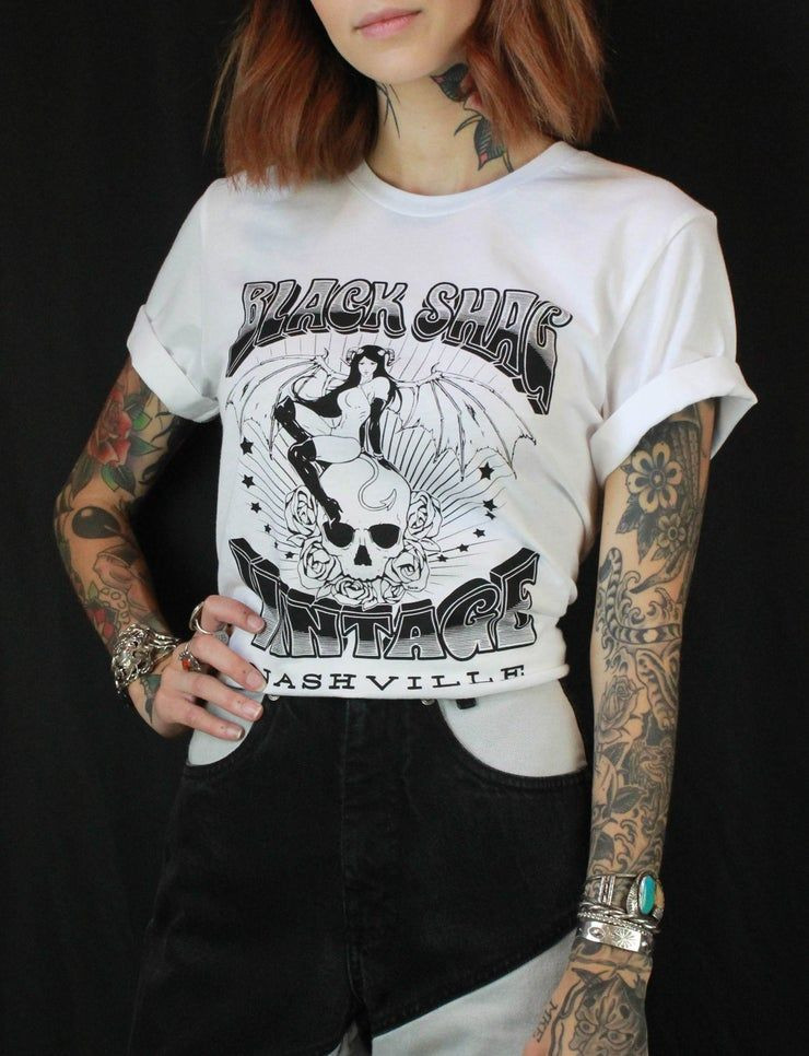 Noir Shag Diable Vintage Femme Blanc Shirt