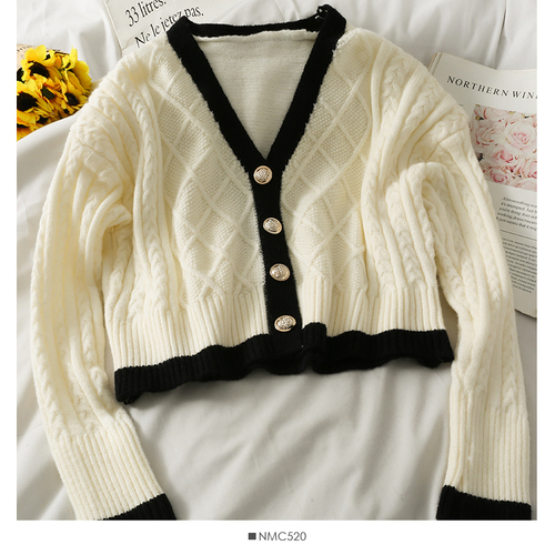 ZAWAHIKI V Neck Women Sweaters Single Breasted Panelled Fashion Slim Autumn Winter Chaquetas Retro 2022 Sweet Cardigans alx