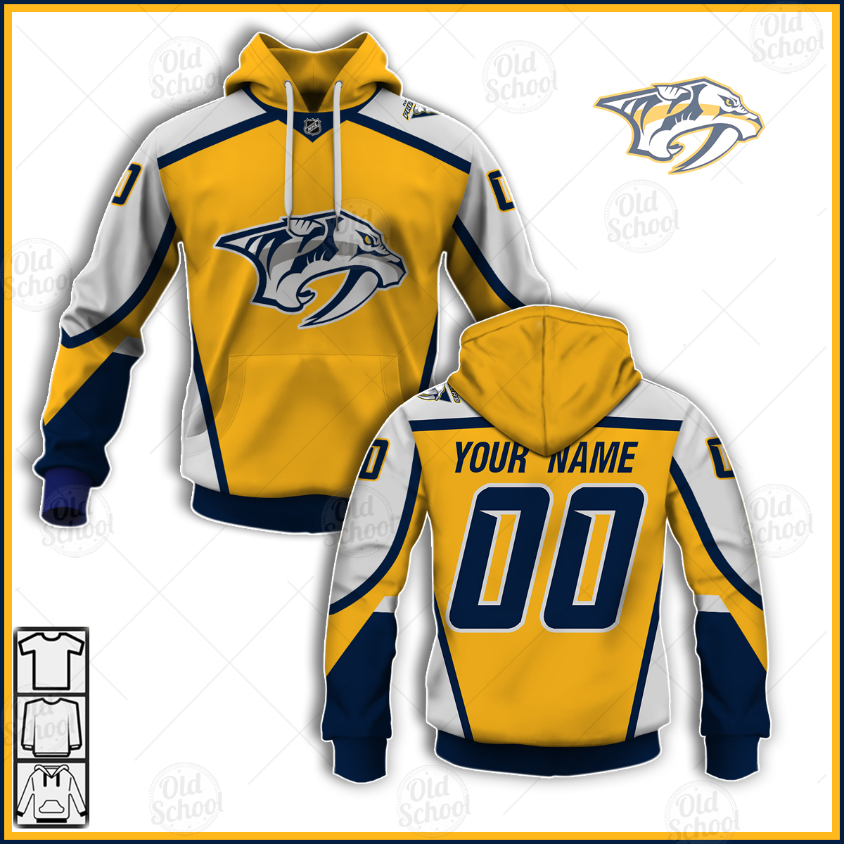 Nashville Predators Custom Name Number 2021 Reverse Retro Alternate Jersey Pullover Hoodie