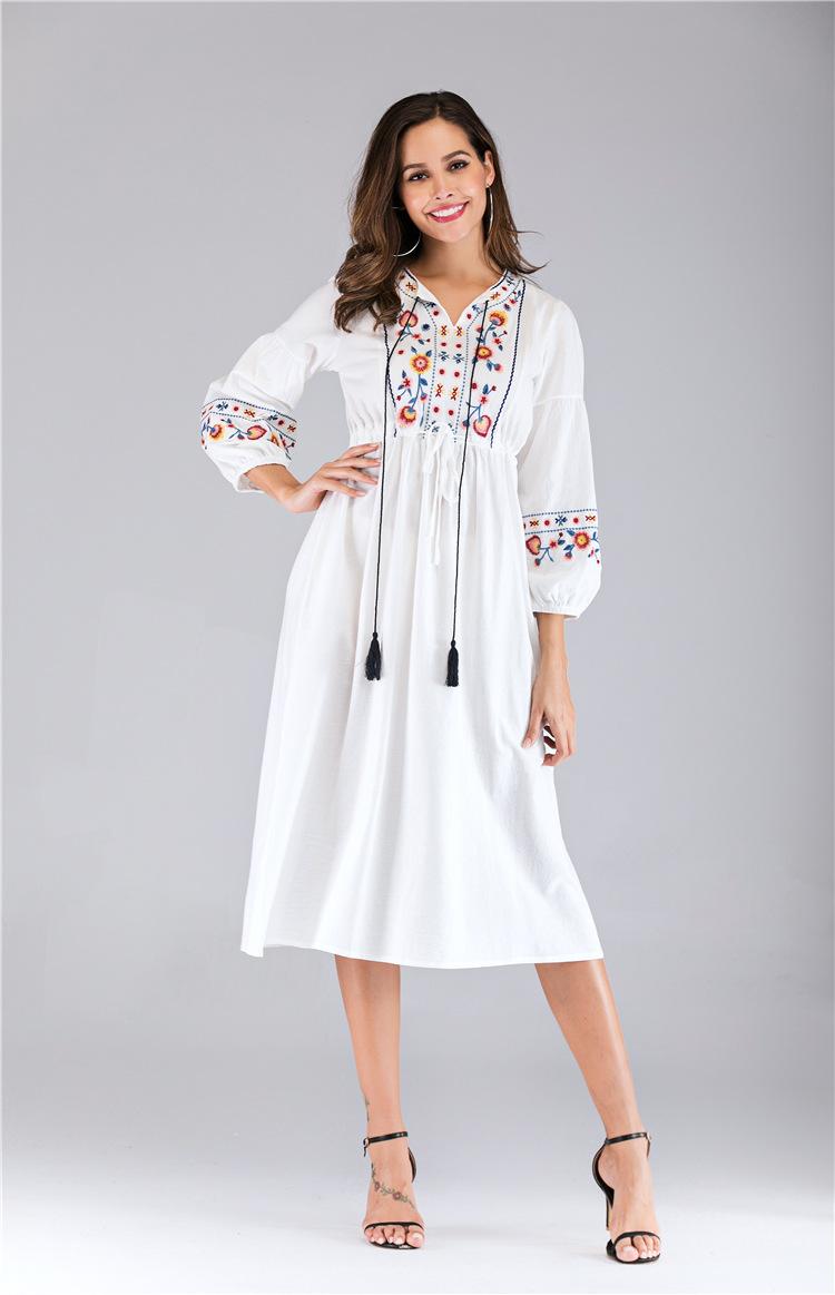 Ukrainian Embroidered Women Dress Vyshyvanka Boho Ethnic Summer Dress For Women Hippie Dresses Drawstring V-neck Wrist Sleeve alx