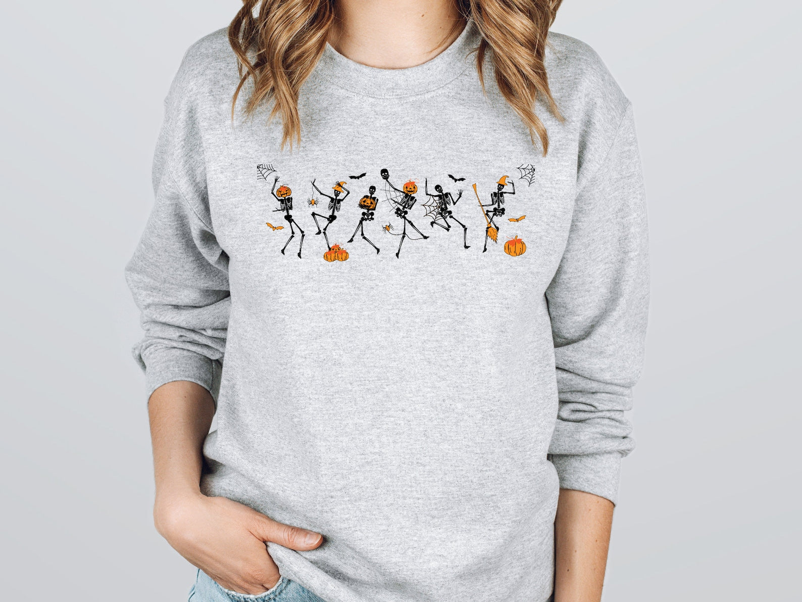 Halloween Skeleton Sweatshirt, Funny Halloween Pullover, Dancing Skeleton Crewneck Sweat, Gift For Halloween, Pumpkin Sweatshirt, Fall Sweat