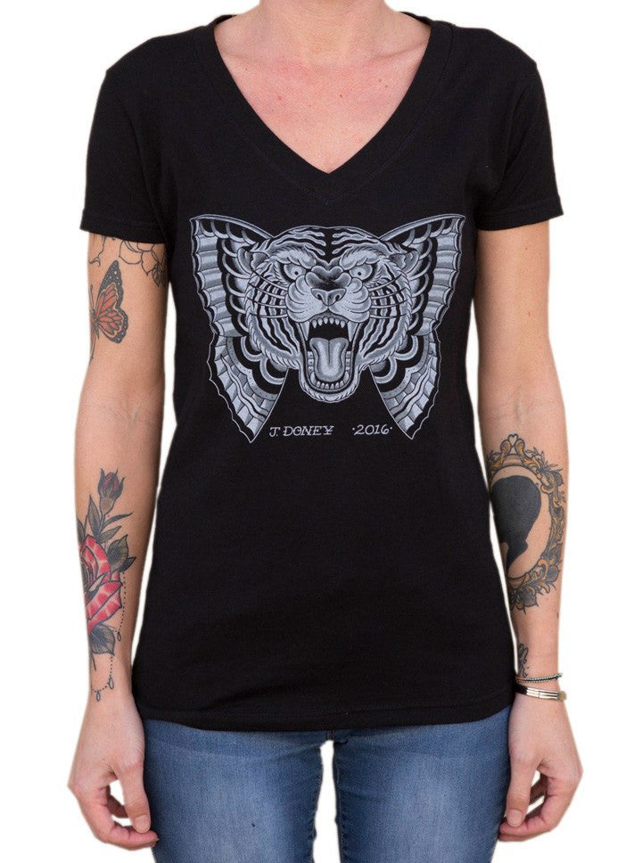 Women’S Flying Tiger V-Neck Tee By Black Market Art