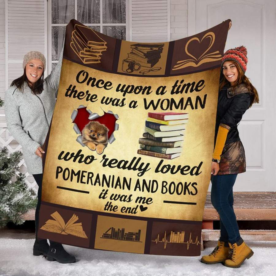 Custom Blanket Pomeranian Dog And Books Blanket – Fleece Blanket