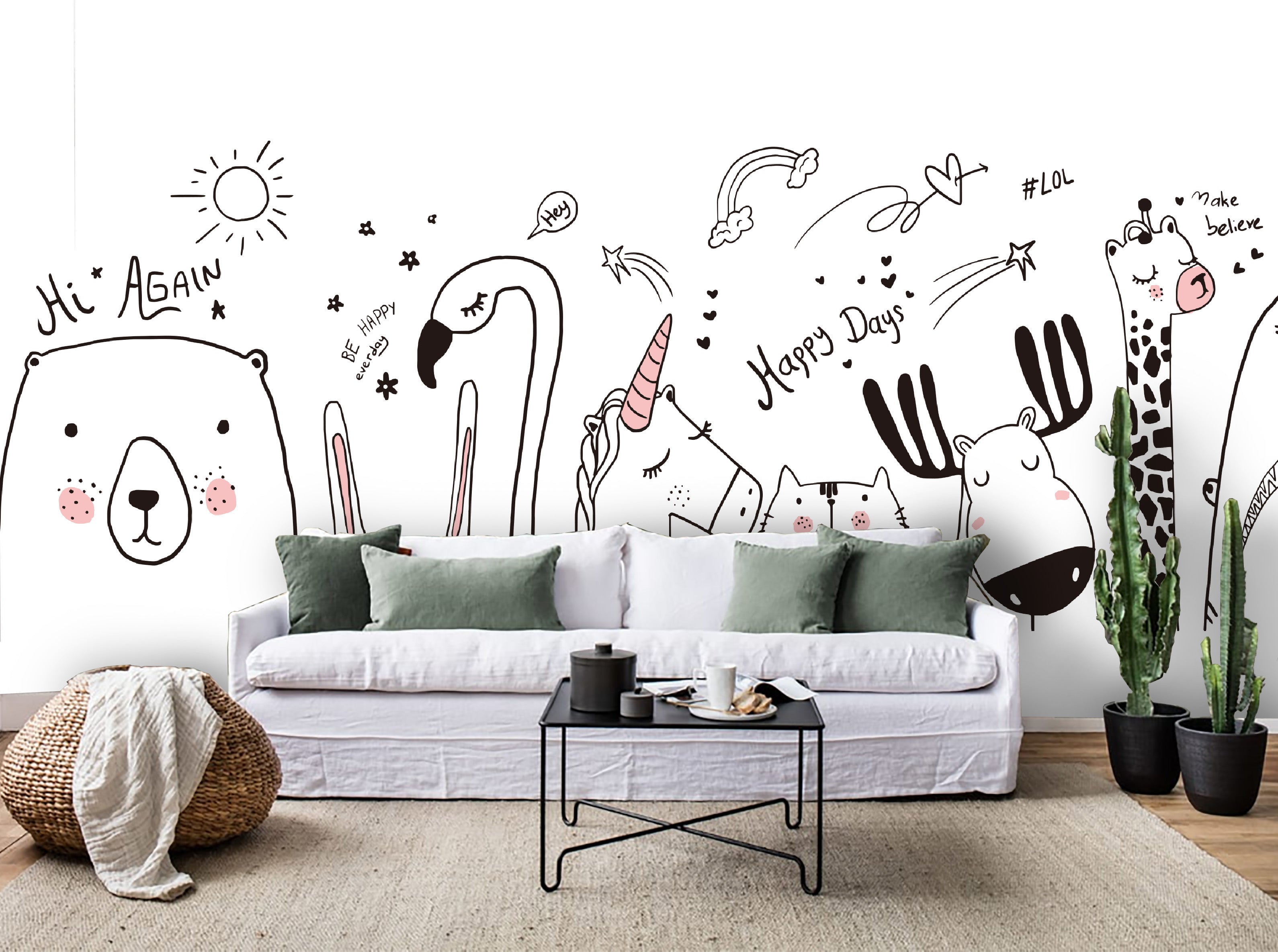 3D White Background Simple Pen Animal Wall Mural Wallpaper 56