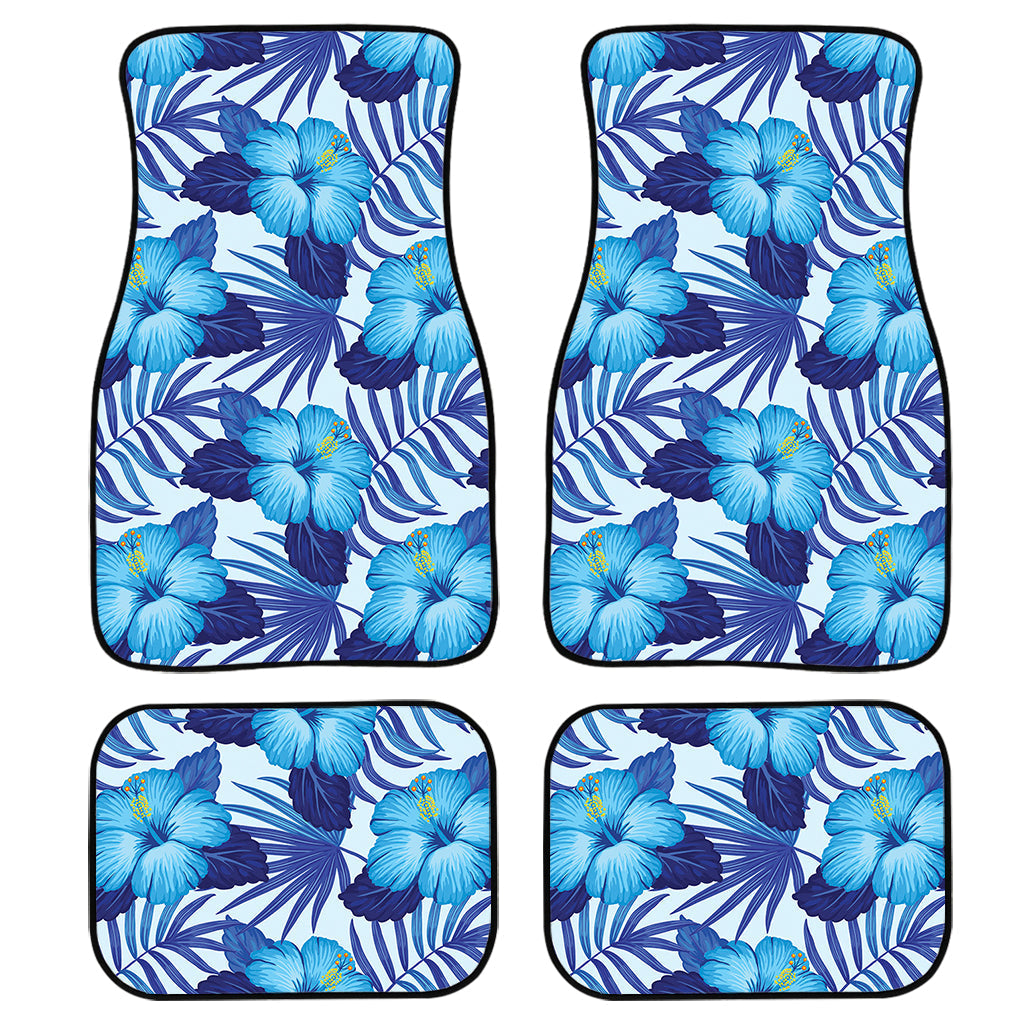 Blue Hibiscus Tropical Pattern Print Front And Back Car Floor Mats, Front Car Mat