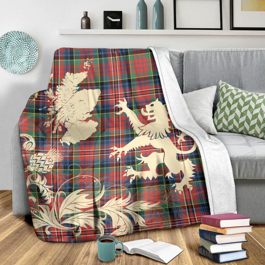 Tartan Blanket Macpherson Ancient Tartan Scotland Lion Thistle Map Plaid Blanket