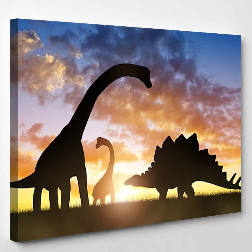 Silhouette Dinosaurs Sunset – Dinosaur Animals Canvas Print