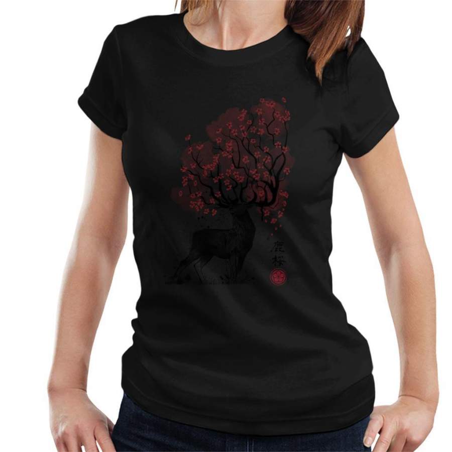 Sakura Deer Cherry Blossom Women’s T-Shirt