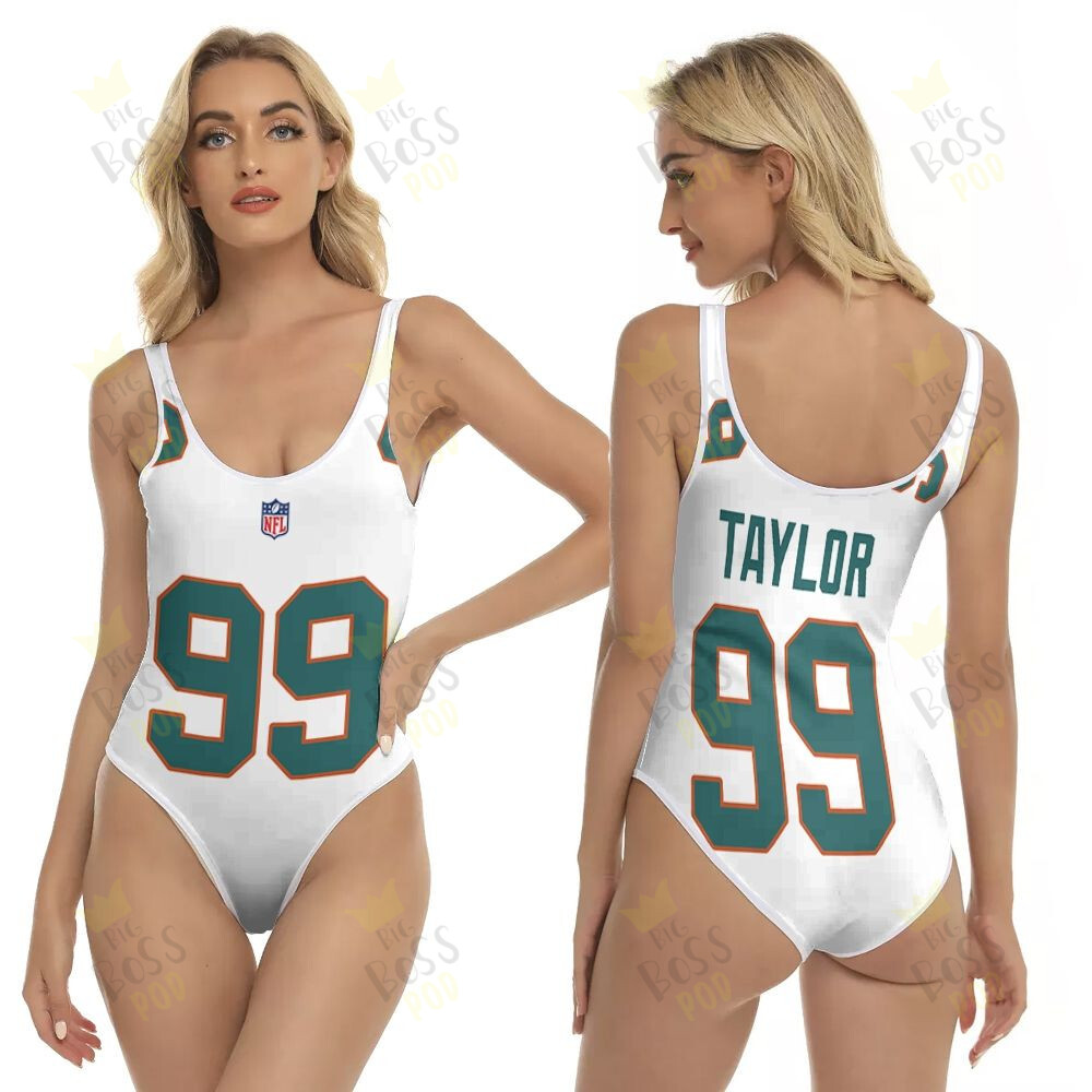 Miami Dolphins Jason Taylor #99 Great Player White 2019 Alternate Game 3D Designed Allover Gift For Dolphins Fans One Piece Swimsuit