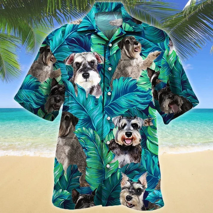 Cute Miniature Schnauzer Dog Lovers Gift Summer Beach Palm Tree Pattern Hawaii Shirt Ha5164