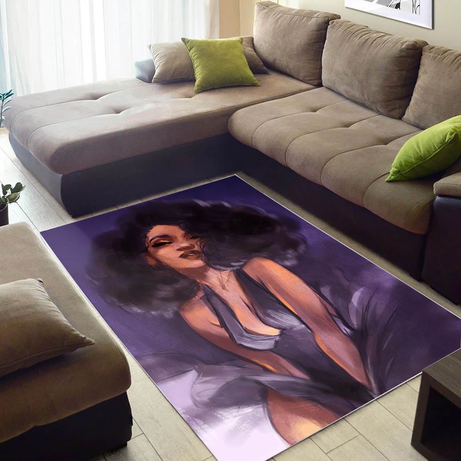 Afrocentric Rugs Pretty Black Woman With Afro Carpet African Design Afrocentric Room Decor WBG12737