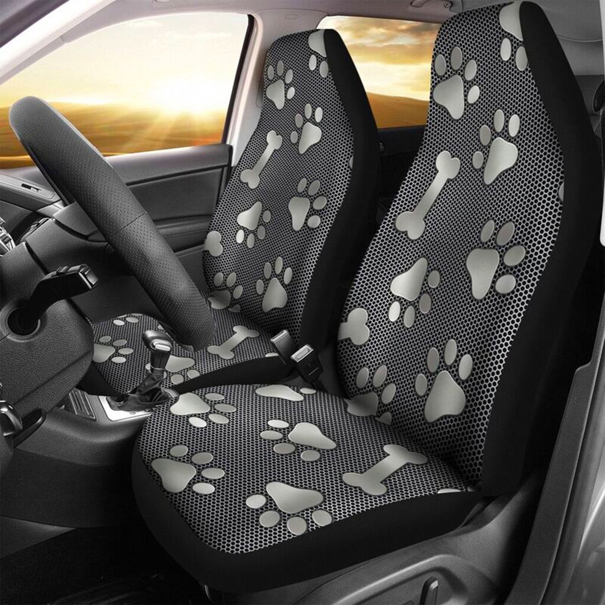 Custom Car Seat Cover Dog Paw Print 3D Silver Metal Pattern Seat Covers ...