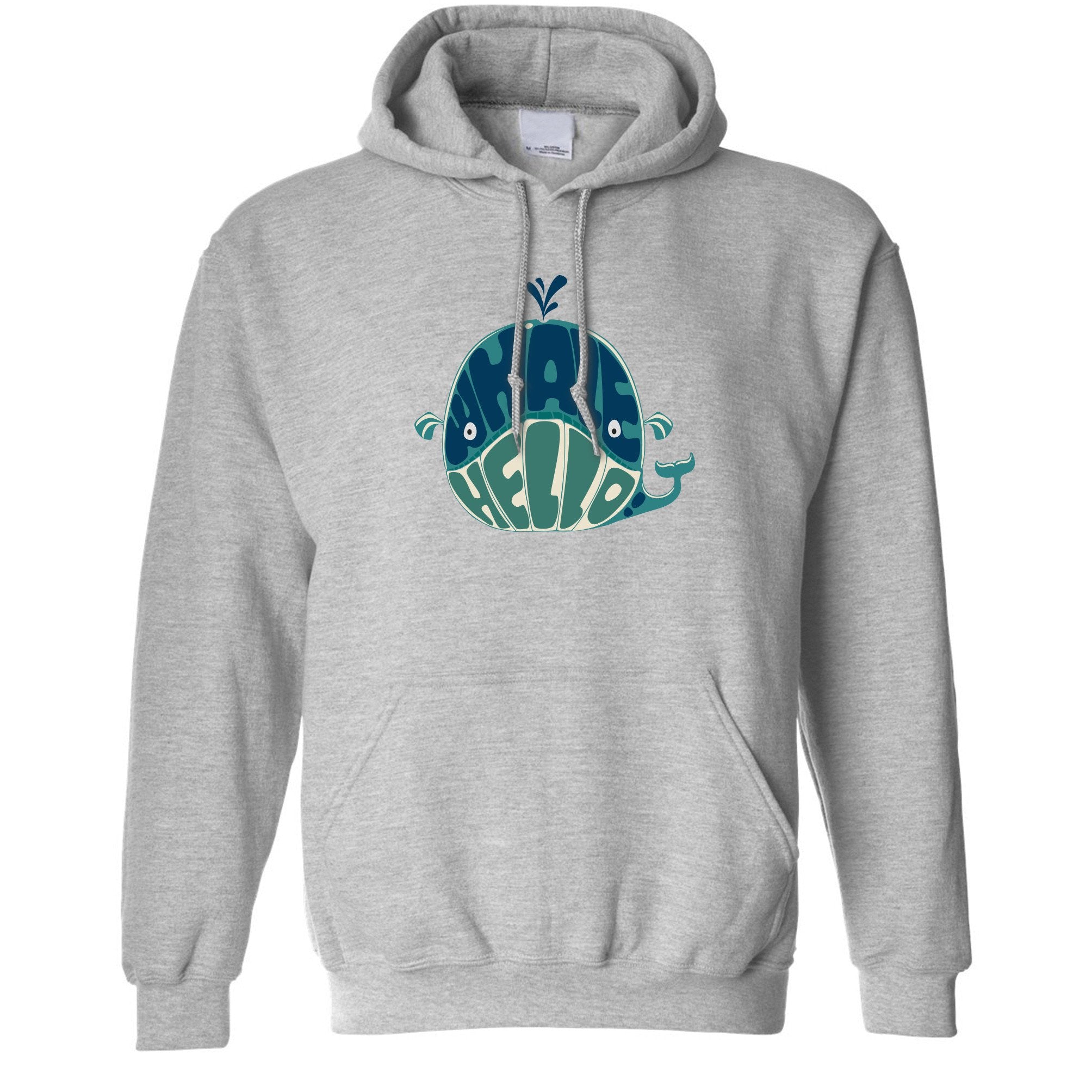 Novelty Hoodie Whale Hello Sea Life Pun Hooded Jumper