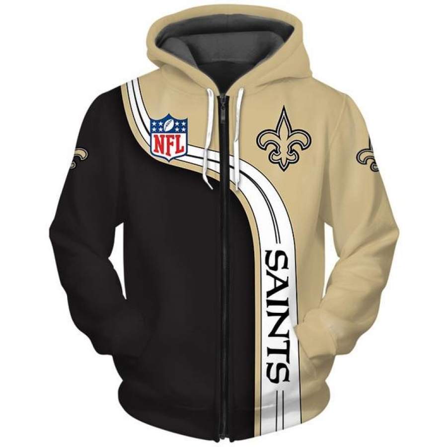 New Orleans Saints Curved Stripes 3D Zipper Hoodie