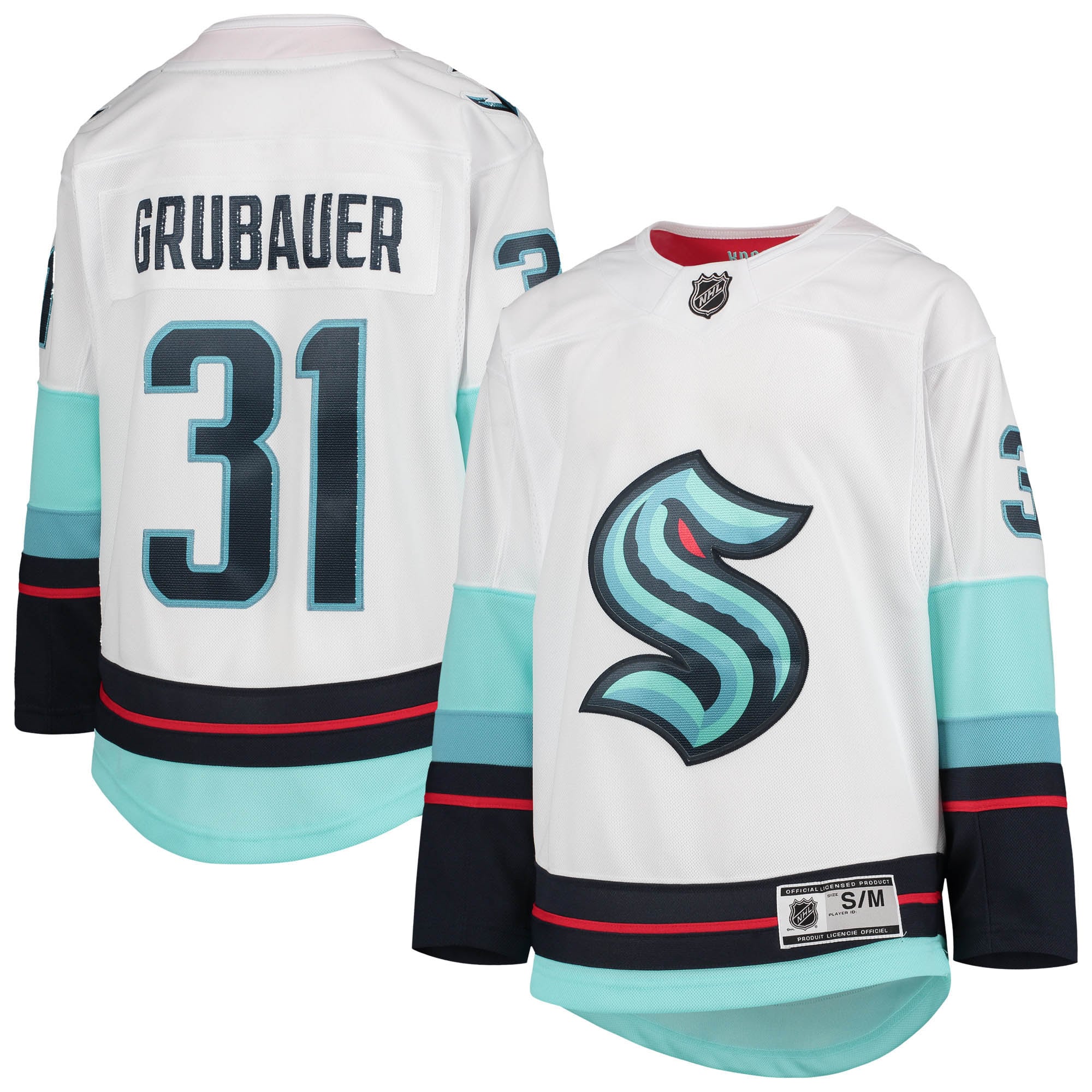 Philipp Grubauer Seattle Kraken Youth Away Premier Player Jersey – White