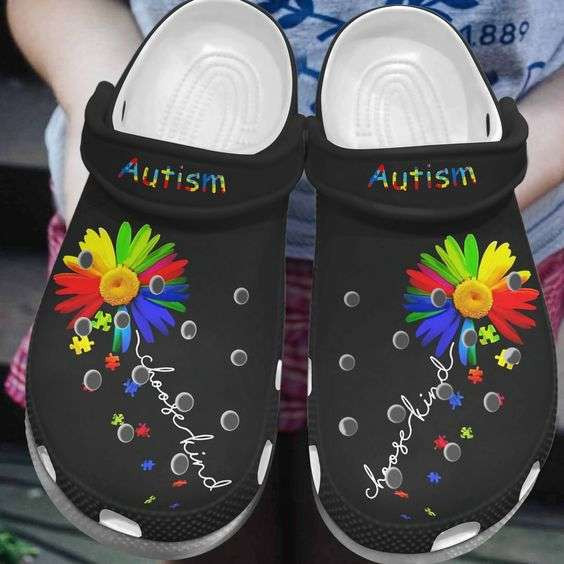 Autism Awareness Day Daisy Flower Choose Kind Puzzle Pieces Crocband Clog Shoes