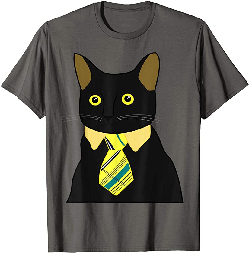 Black Business Cat Kitten with Yellow Tie T-shirt Tee Tshirt T-Shirt