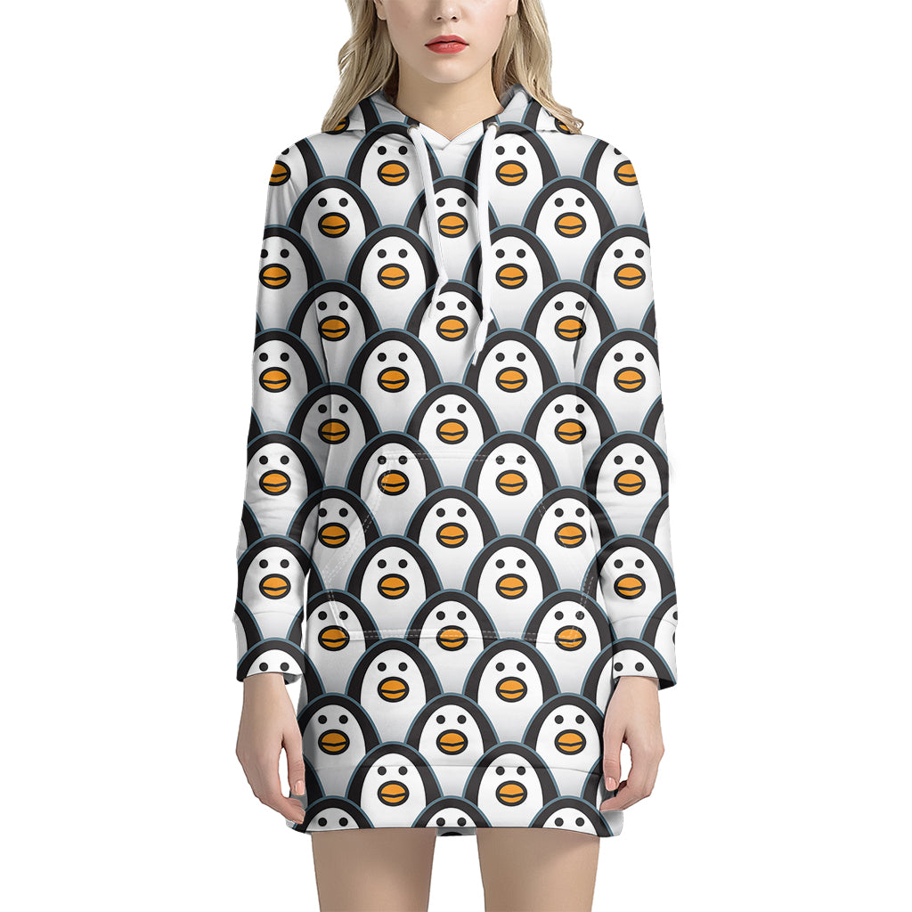 Cute Penguin Face Pattern Print Women’S Pullover Hoodie Dress