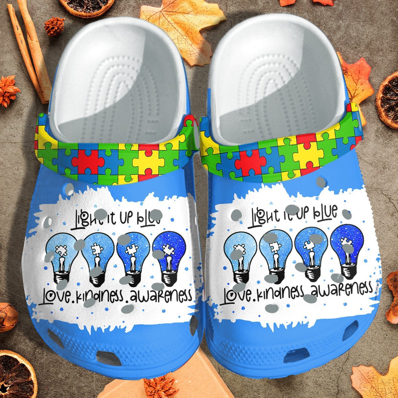 Light It Up Blue Puzzel April Autism Crocs Shoes – Love Kindnes Awareness Shoes Croc Clogs Gifts For Son Daughter