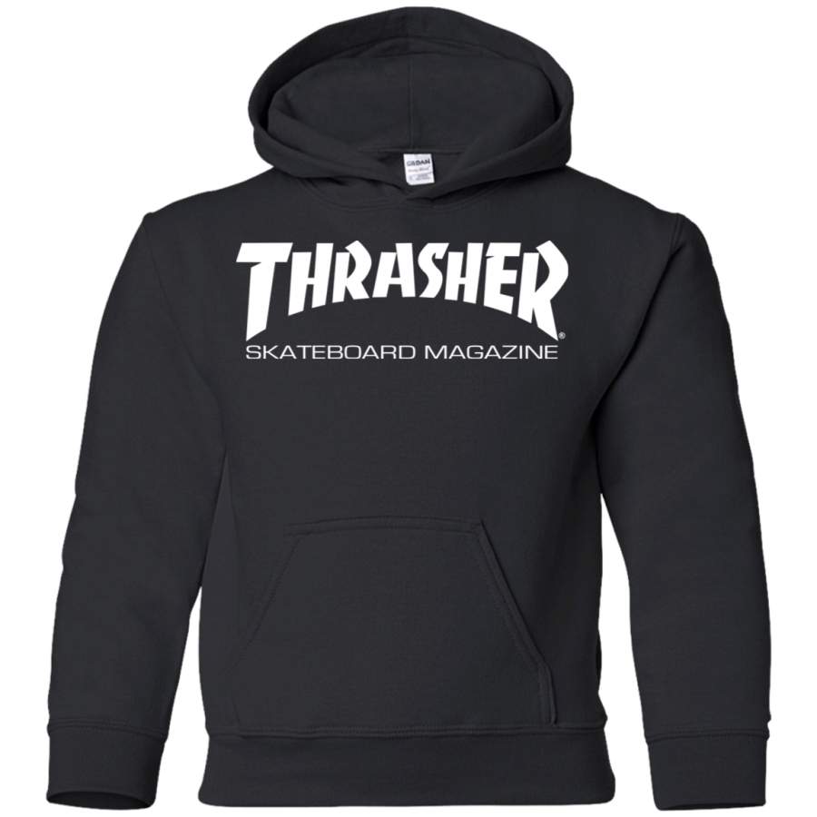 Thrasher Magazine Skateboarding white original logo G185B Gildan Youth Pullover Hoodie