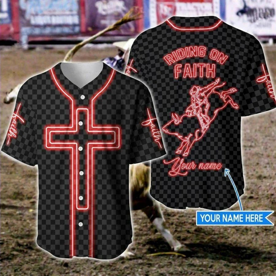 Cross, Bull Riding Baseball Jersey – Bull Riding On Faith Custom Baseball Jersey Shirt