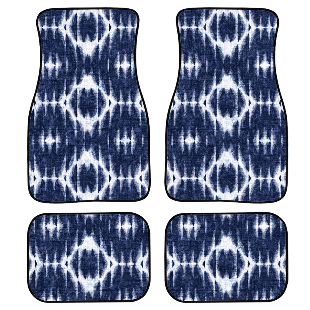 Blue Shibori Print Front And Back Car Floor Mats, Front Car Mat