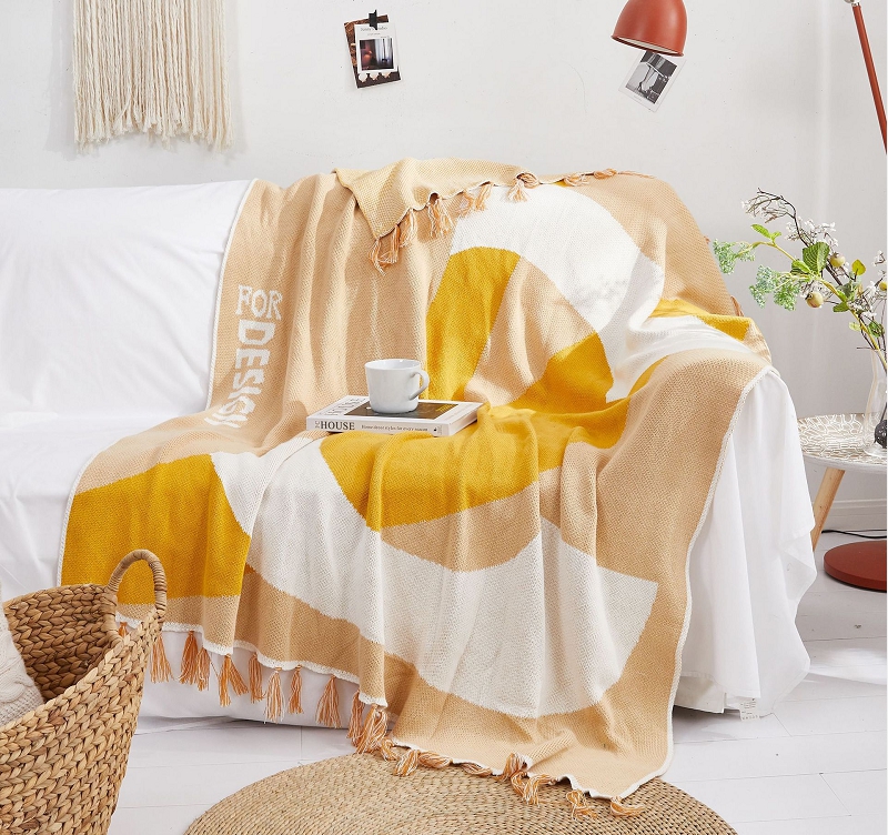 Bubble Kiss Throw Blanket Modern Geometric Pattern Color Matching Tassel Knit Blanket Sofa Office Lunch Break Cover Blanket alx