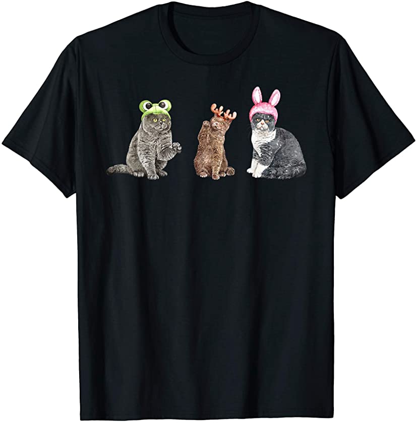 British Shorthair Cat Kitty Meow Funny Cats Frog Bunny T-Shirt