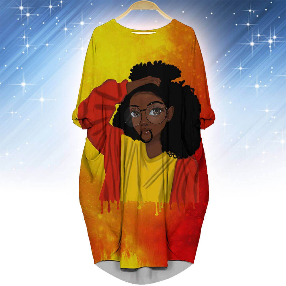 Afrocentric Dress Cute African American Woman Long Sleeve Pocket Dress African Dresses For Girls WBG25102