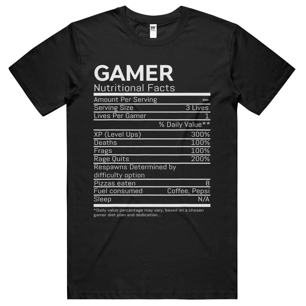 Nutritional Facts Shirt, Gamer Nutrition Facts Shirt, Gamer Nutritional Facts Computer Gaming Funny Video Gamer T Shirts