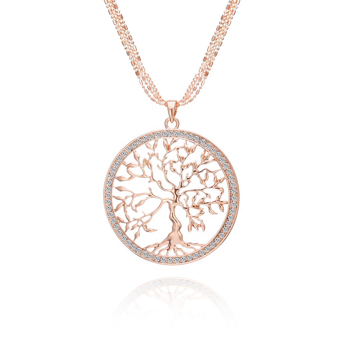 Tree Of Life Pendant Necklace Big Round Gold Charm Multilayer Long Chains Necklace For Women Sweater Fashion Jewelry Party Gifts alx