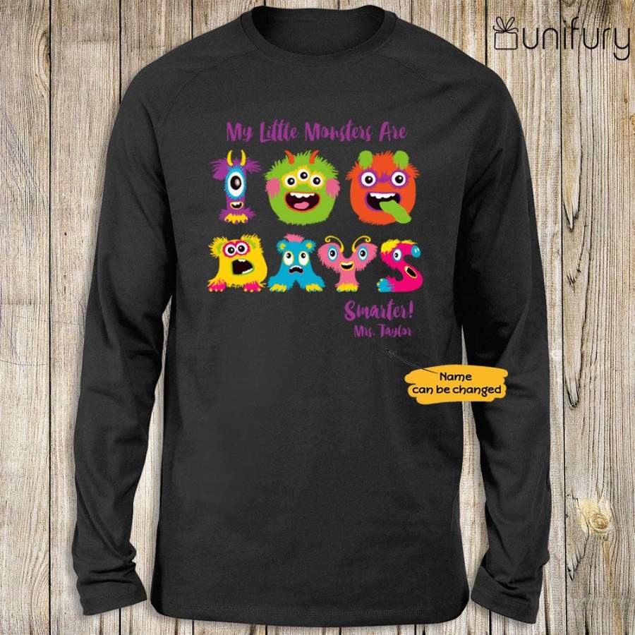 Personalized happy 100 days of school long sleeve ideas for students teachers – My little monsters are 100 days smarter